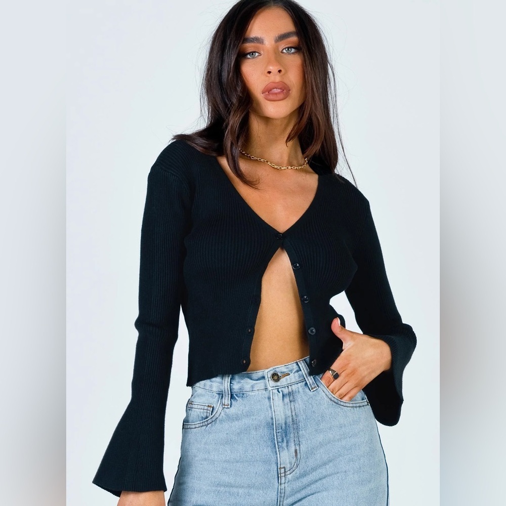 Princess Polly Bella Vu Cropped Cardigan in Black - Size S/M